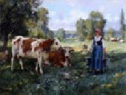 unknow artist Cow and Woman USA oil painting artist